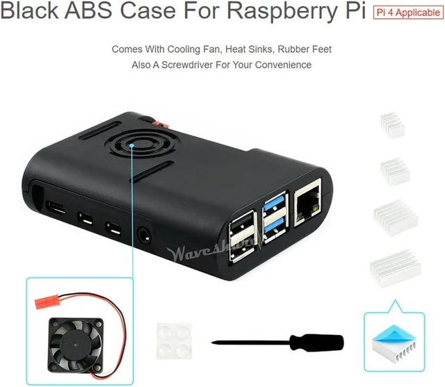 Alt view image 3 of 6 - Waveshare Black ABS Case Type D for Raspberry Pi 4 with Cooling Fan/Heat Sinks/Rubber Feet and Screwdriver