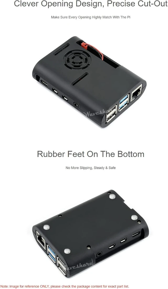 Alt view image 5 of 6 - Waveshare Black ABS Case Type D for Raspberry Pi 4 with Cooling Fan/Heat Sinks/Rubber Feet and Screwdriver