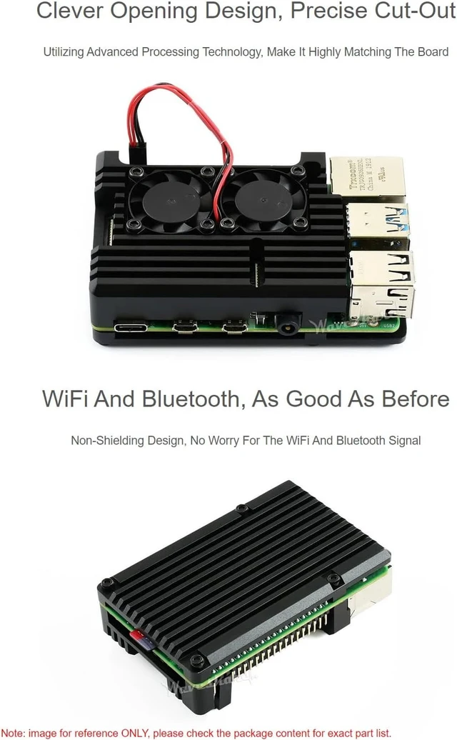 Alt view image 6 of 6 - Waveshare Aluminium Alloy Case Comes with Dual Cooling Fans for Raspberry Pi 4 Model B Dust Resistance Built-in Heat Spreader