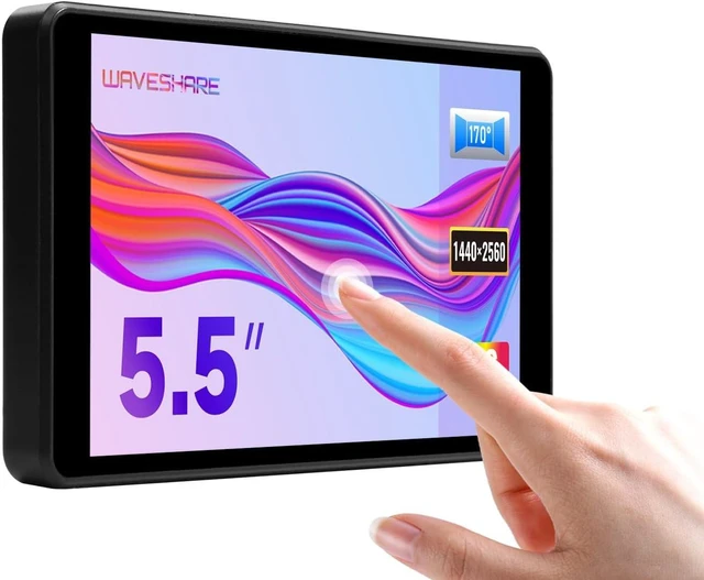 Main image of waveshare 5.5inch 2K Capacitive Touch LCD Display Compatible with Raspberry Pi 5/4B/3B+/Pi 3B/Zero 2w/Zero w and CM4 Supports Windows 11/10/8.1/8/7,wihout Case