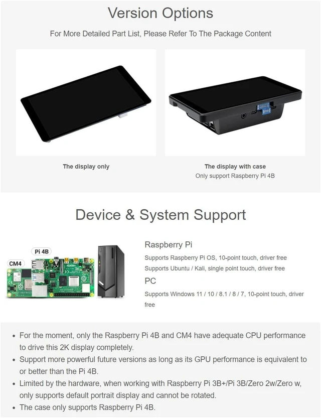 Alt view image 4 of 6 - waveshare 5.5inch 2K Capacitive Touch LCD Display Compatible with Raspberry Pi 5/4B/3B+/Pi 3B/Zero 2w/Zero w and CM4 Supports Windows 11/10/8.1/8/7,wihout Case