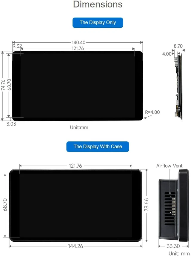 Alt view image 6 of 6 - waveshare 5.5inch 2K Capacitive Touch LCD Display Compatible with Raspberry Pi 5/4B/3B+/Pi 3B/Zero 2w/Zero w and CM4 Supports Windows 11/10/8.1/8/7,wihout Case