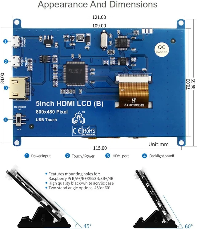 Alt view image 7 of 7 - waveshare 5inch Resistive Touch Screen LCD (B) with Bicolor Case 800×480 HDMI Display Compatible with RRaspberry Pi 5/4B/3B/Zero/Zero W/Zero 2W/Pico/Pico W/Pico WH Use as Computer Monitor