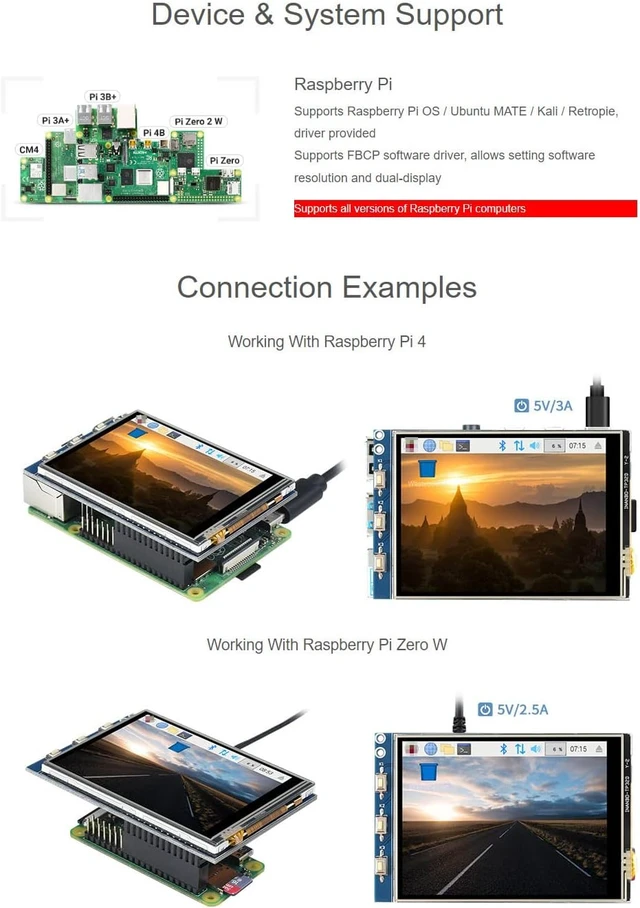 Alt view image 4 of 6 - Waveshare 3.2inch Resistive Touch Screen TFT Display 320×240 LCD Compatible with Raspberry Pi 4B/3B+/3A+/3B/2B/1B+/1A+/Zero 2 W/Zero W/Zero