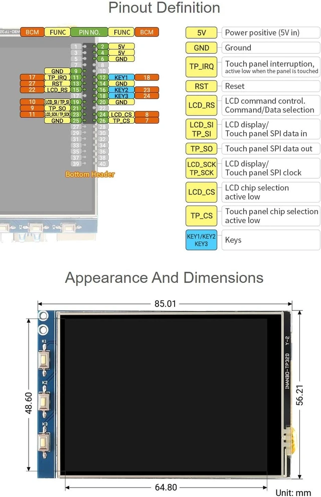 Alt view image 6 of 6 - Waveshare 3.2inch Resistive Touch Screen TFT Display 320×240 LCD Compatible with Raspberry Pi 4B/3B+/3A+/3B/2B/1B+/1A+/Zero 2 W/Zero W/Zero
