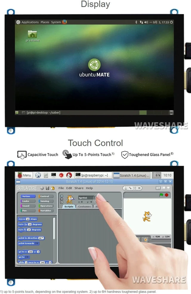 Alt view image 4 of 7 - waveshare 5inch Capacitive Touch Screen LCD (H) HDMI Display 800×480 Compatible with Raspberry Pi 5/4B/3B/Zero/Zero W/Zero 2W/Pico/Pico W/Pico WH