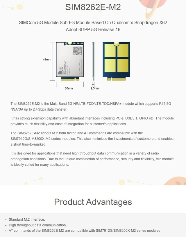 Alt view image 3 of 5 - WaveshareSIMCom Original 5G Module M.2 Form Factor, Qualcomm Snapdragon X62