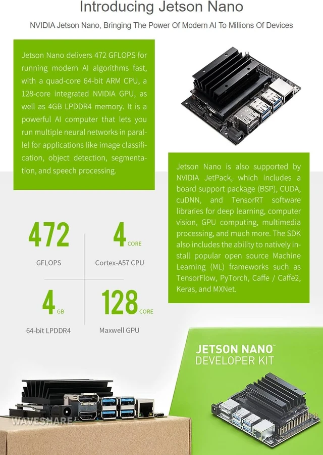 Alt view image 3 of 7 - Waveshare Acce B for Jetson Nano Developer Kit Bundle with IMX219-77 Camera+Memory Card+Card Reader+Jumper Cap+US Power Adapter