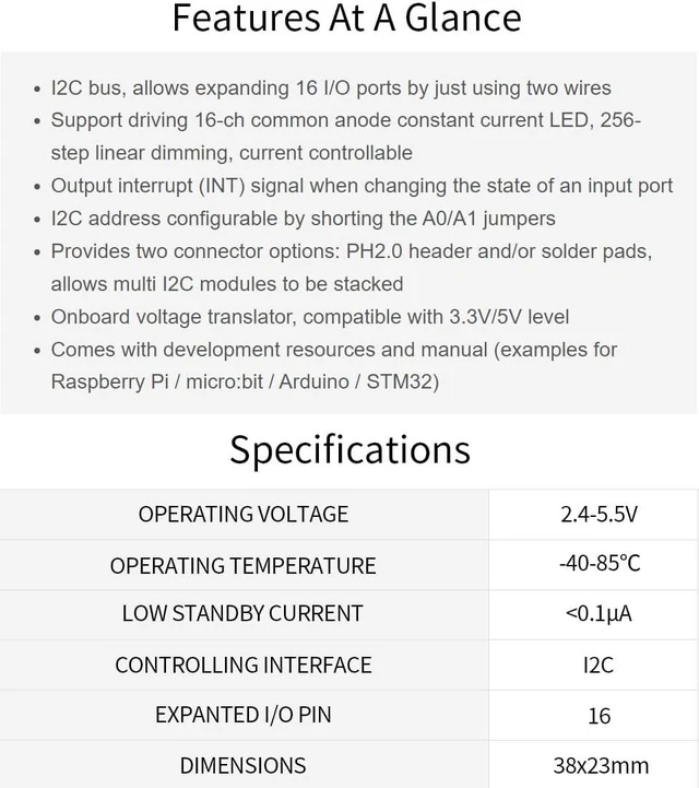 Alt view image 4 of 7 - Waveshare AW9523B IO Board Controlled via I2C Bus Expands 16 I/O Pins