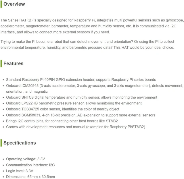Alt view image 3 of 7 - Waveshare Sense HAT (B) for Raspberry Pi Onboard Multi Powerful Sensors Supports External Sensors