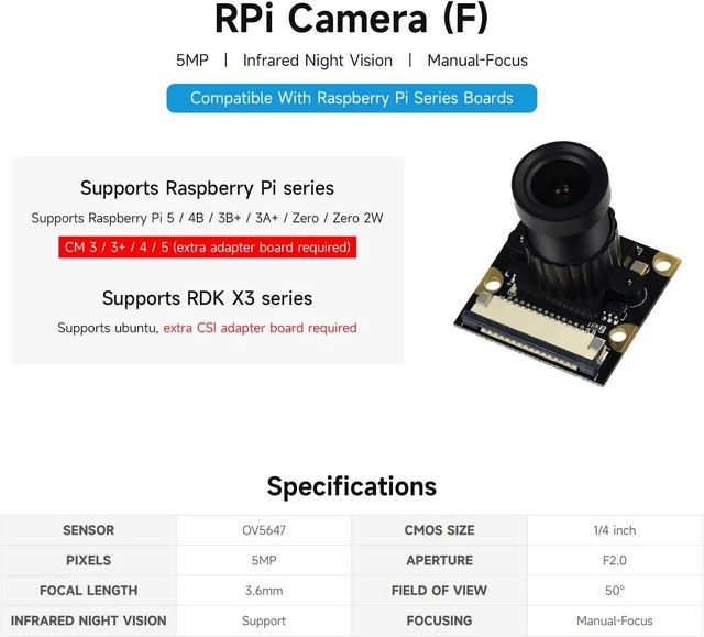Alt view image 3 of 5 - waveshare Cemera Module F Type Compatible with Raspberry Pi Supports Night Vision