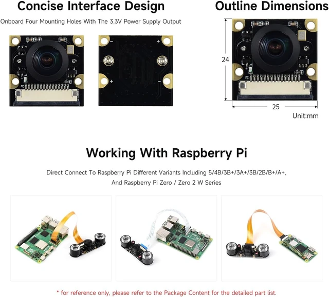 Alt view image 5 of 6 - Waveshare Camera Module Fisheye Lens Wider Field of View Supports Night Vision Compatible with All Revisions of Raspberry Pi