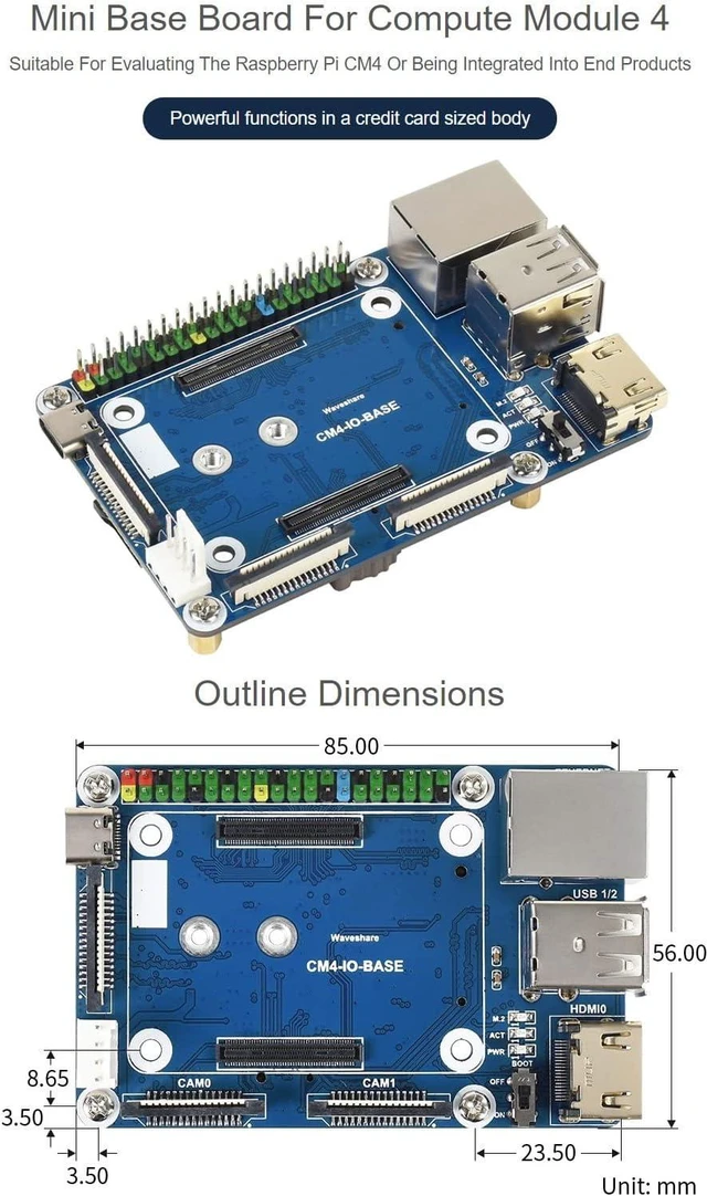 Alt view image 4 of 7 - Waveshare Mini Base Board Type B for Raspberry Pi Compute Module 4