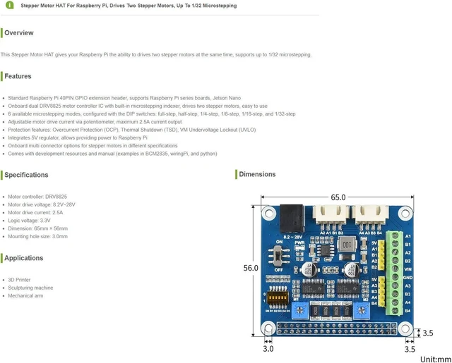 Alt view image 5 of 5 - Waveshare Stepper Motor Board Compatible with Raspberry Pi to Drives Two Stepper Motors