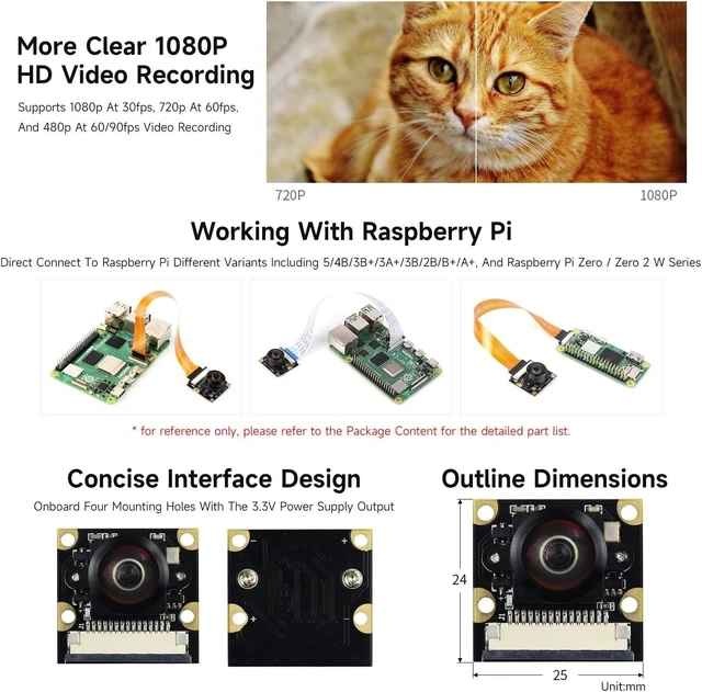 Alt view image 4 of 4 - waveshare Camera Module Fisheye Lens Wider Field of View 2592 × 1944 Still Picture Resolution Supports All Revisions of the Pi Compatible with Raspberry Pi