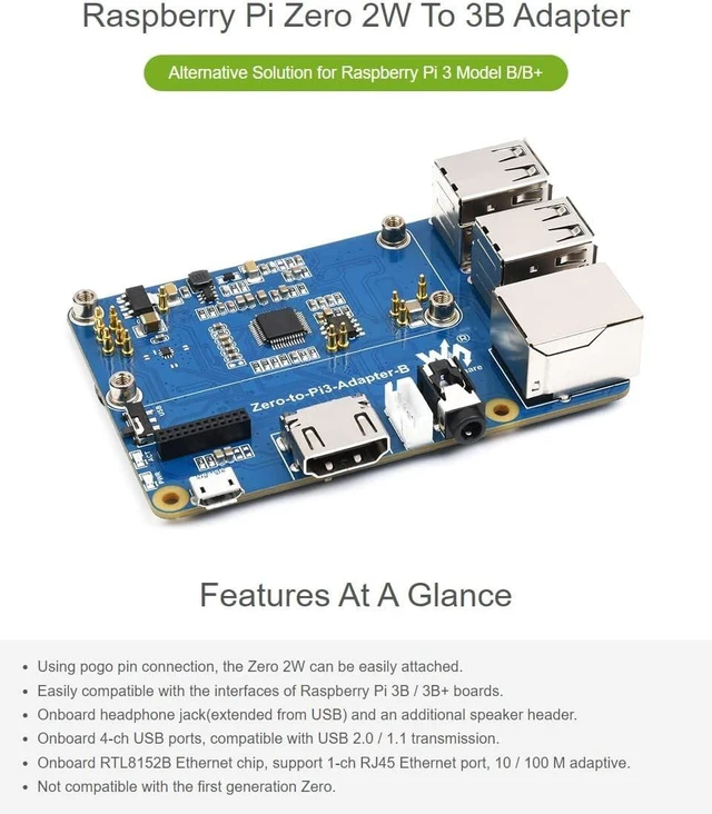 Alt view image 3 of 7 - Waveshare Adapter (B) for Zero 2W to Become an Alternative Solution for Raspberry Pi 3 Model B/B+