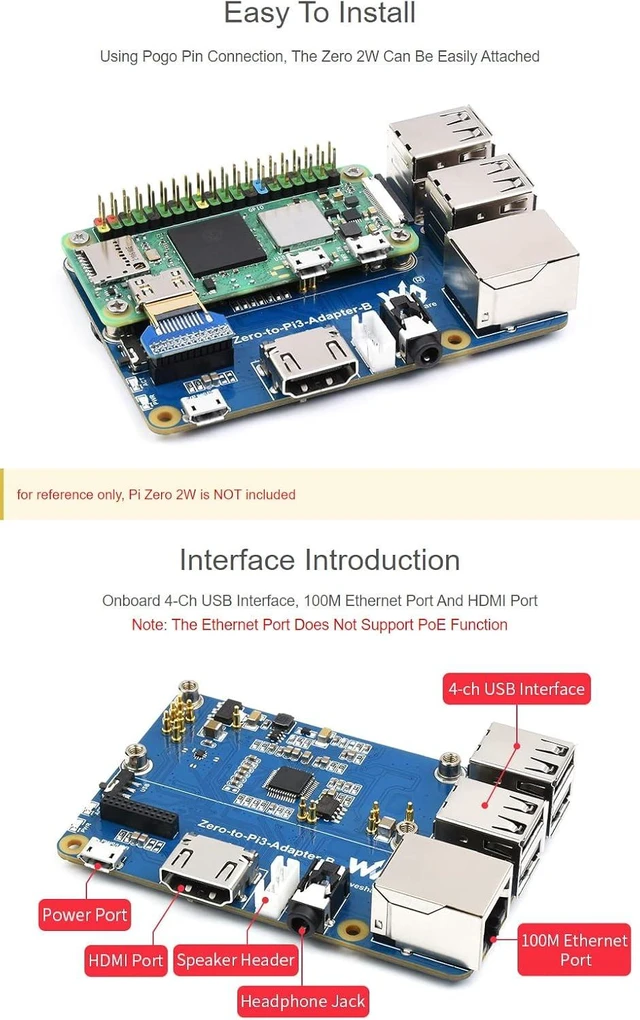 Alt view image 5 of 7 - Waveshare Adapter (B) for Zero 2W to Become an Alternative Solution for Raspberry Pi 3 Model B/B+