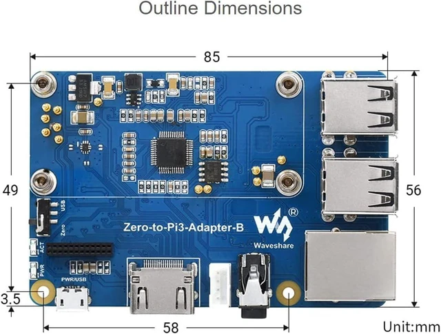 Alt view image 7 of 7 - Waveshare Adapter (B) for Zero 2W to Become an Alternative Solution for Raspberry Pi 3 Model B/B+