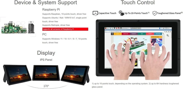 Alt view image 3 of 7 - Waveshare 10.1inch Capacitive Touch Screen LCD, 1280×800, HDMI, IPS | with Case and Toughened Glass Cover, Compatible with Raspberry Pi and PC, Low Power Consumption