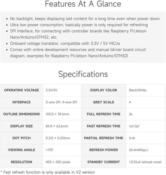 Alt view image 4 of 7 - Waveshare 4.2inch E-Paper Display Module Compatible with Jetson Nano/Raspberry Pi 5/4B/3B+/3A+/3B/2B/1B+/1A+/Zero 2 W/Zero W/Zero 400x300 Resolution Black/White Dual-Color