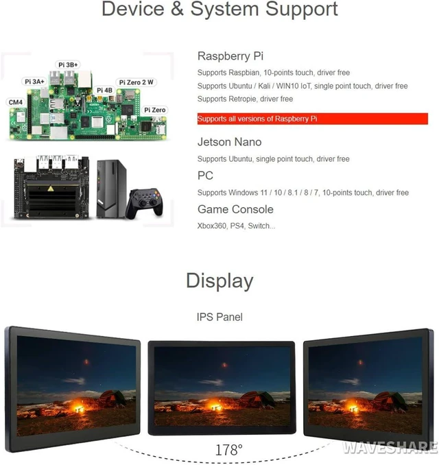 Alt view image 5 of 7 - Waveshare 11.6inch IPS Capacitive Touch Screen LCD 1920×1080 HDMI Display with Toughened Glass Cover Compatible with Raspberry Pi Jetson Nano and BB Black Use as Computer Monitor