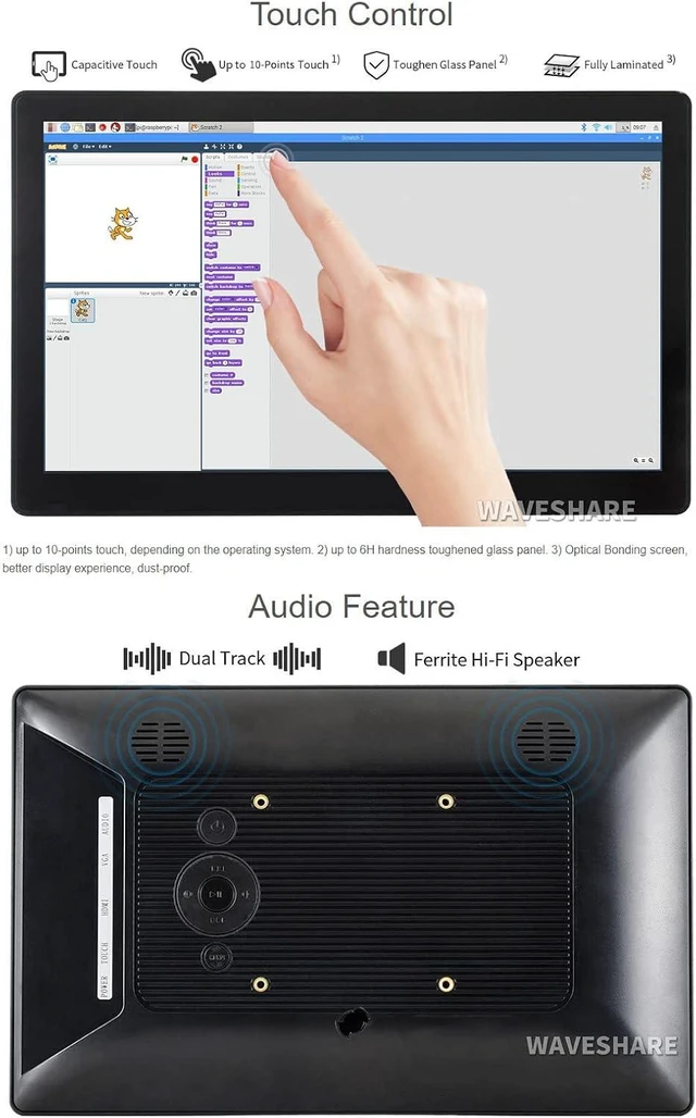 Alt view image 7 of 7 - Waveshare 11.6inch IPS Capacitive Touch Screen LCD 1920×1080 HDMI Display with Toughened Glass Cover Compatible with Raspberry Pi Jetson Nano and BB Black Use as Computer Monitor