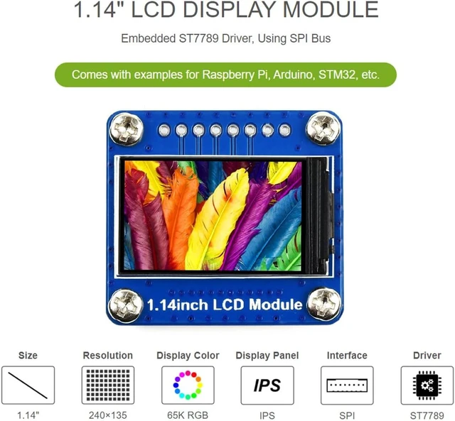 Alt view image 3 of 7 - Waveshare 1.14inch LCD Module, 240×135 Resolution 65K RGB Colors IPS Screen for Raspberry Pi