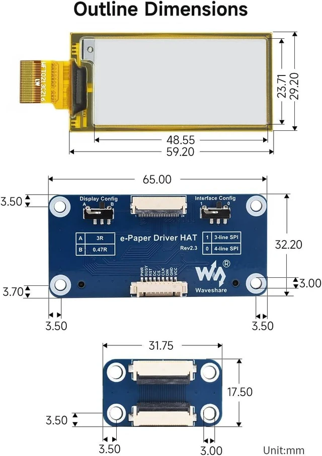 Alt view image 7 of 7 - Waveshare 2.13inch E-Paper HAT, 212x104 Resolution Black/White 2Colors Display HAT for Raspberry Pi/Jetson Nano/STM32