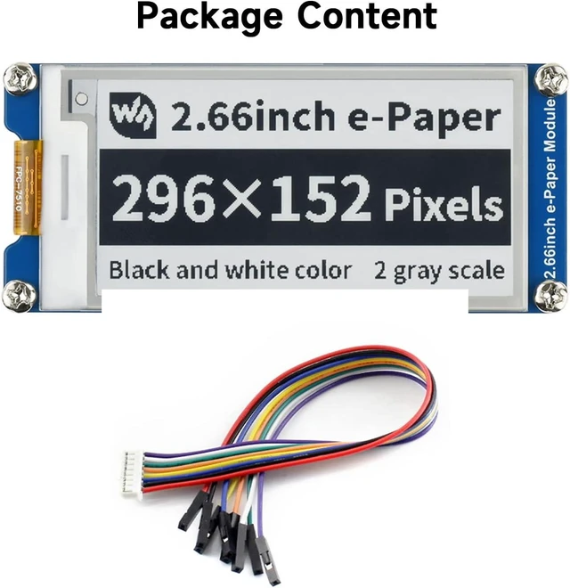 Alt view image 3 of 7 - waveshare 2.66inch E-Paper Display Module Compatible with Jetson Nano/Raspberry Pi 4B/3B+/3A+/3B/2B/1B+/1A+/Zero 2 W/Zero W/Zero 296×152 Resolution Black/White Dual-Color