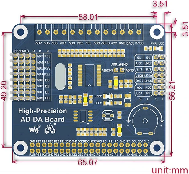 Alt view image 3 of 4 - Waveshare High-Precision AD/DA Expansion Board for Raspberry Pi Series Boards/Jetson Nano Development