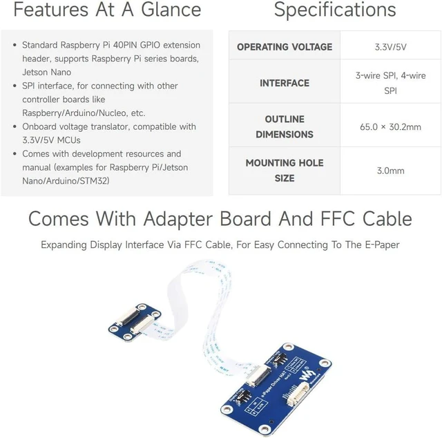 Alt view image 4 of 7 - Waveshare Universal e-Paper Raw Panel Driver Shield for Raspberry Pi/Jetson Nano/STM32 Support Various Waveshare SPI e-Paper Raw Panels