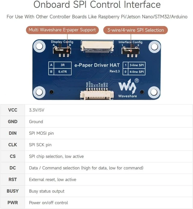 Alt view image 6 of 7 - Waveshare Universal e-Paper Raw Panel Driver Shield for Raspberry Pi/Jetson Nano/STM32 Support Various Waveshare SPI e-Paper Raw Panels