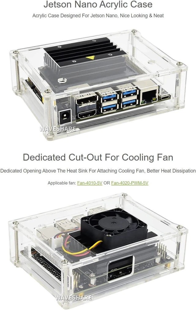 Alt view image 3 of 7 - Waveshare Acrylic Case Type A+PWM Cooling Fan for Jetson Nano