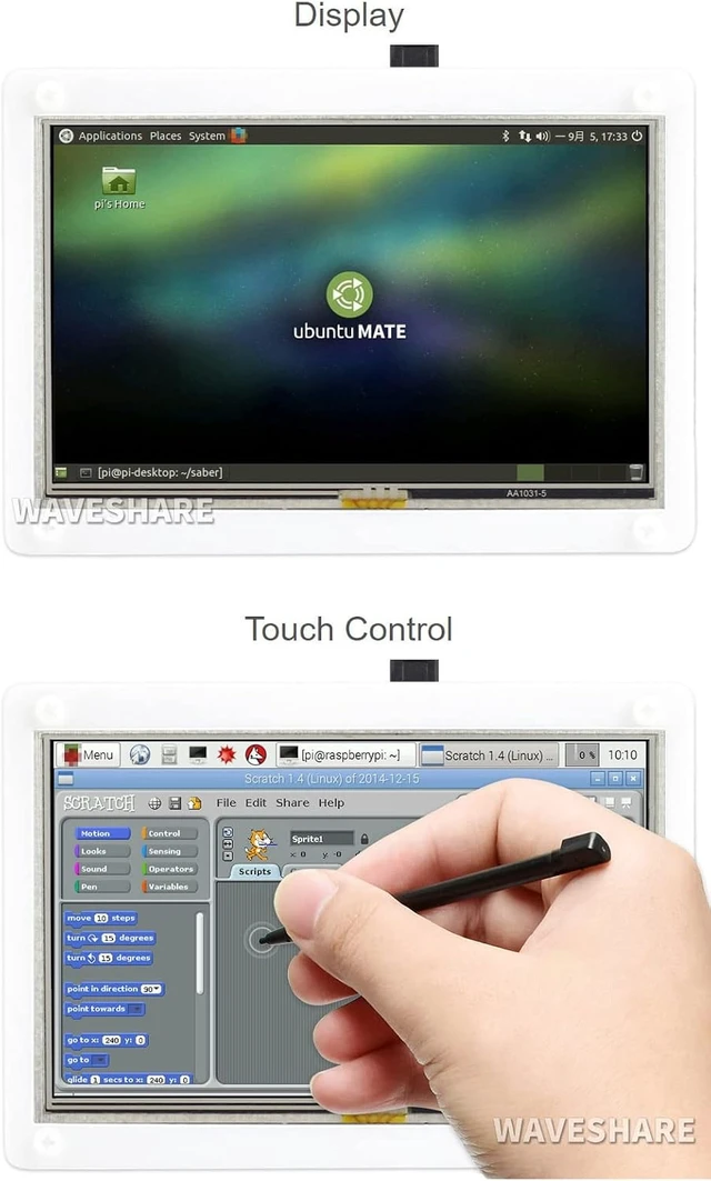 Alt view image 6 of 7 - Waveshare 5inch Resistive Touch Screen LCD with Bicolor Case 800×480 HDMI Display Compatible with Raspberry Pi 4B/3B+/3A+/3B/2B/1B+/1A+ /Zero 2 W/Zero W/Zero