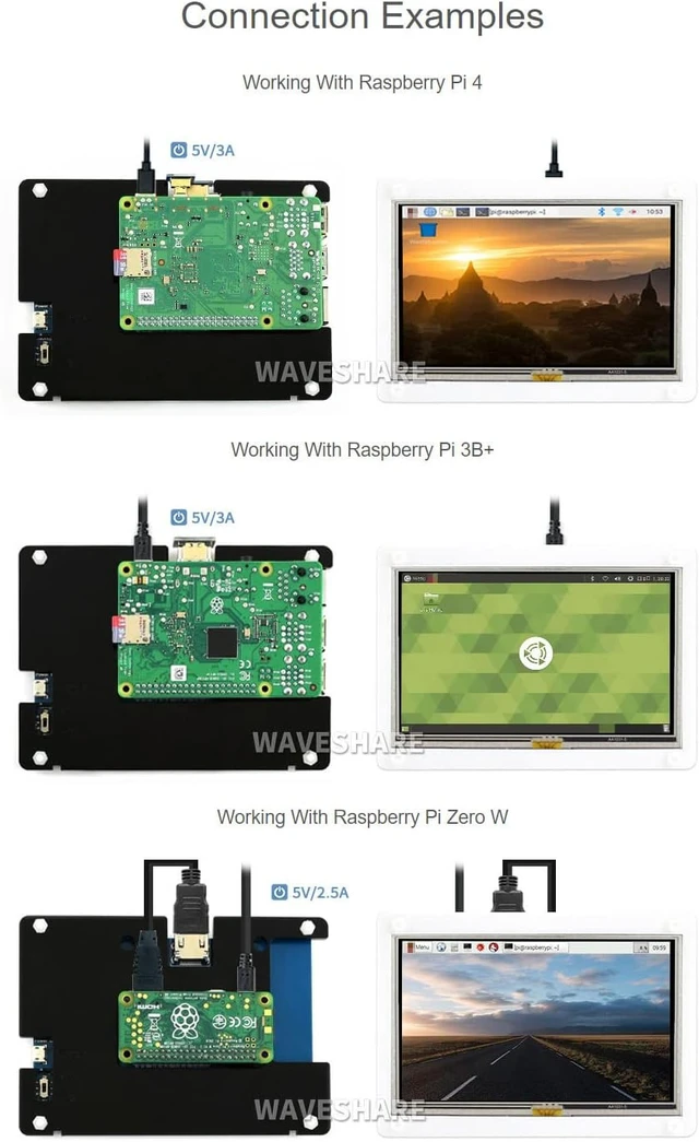 Alt view image 5 of 7 - Waveshare 5inch Resistive Touch Screen LCD with Bicolor Case 800×480 HDMI Display Compatible with Raspberry Pi 4B/3B+/3A+/3B/2B/1B+/1A+ /Zero 2 W/Zero W/Zero