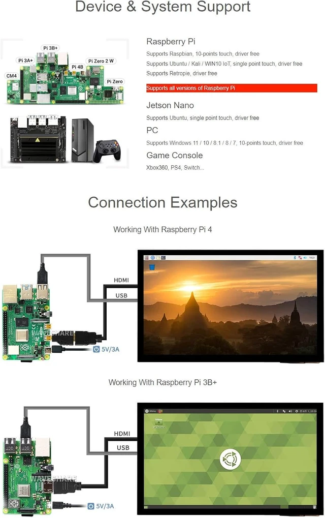Alt view image 4 of 7 - waveshare 10.1inch Capacitive Touch Screen LCD (E) 1024×600 HDMI IPS Optical Bonding Display Compatible with Raspberry Pi 5/4B/3B+/3A+/3B/2B/1B+/1A+/Zero 2 W/Zero W Jetson Nano and PC Game Console