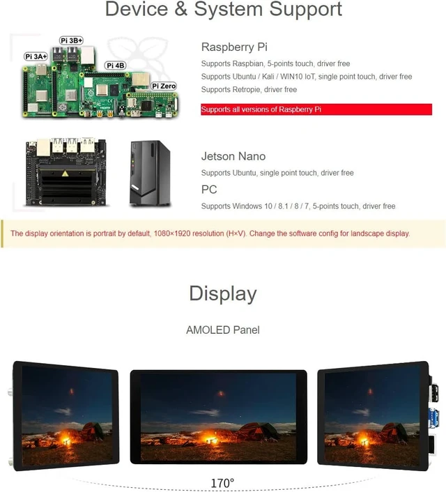 Alt view image 4 of 7 - Waveshare 5.5inch Capacitive Touch AMOLED Display 1080×1920 HDMI Screen Compatible with Raspberry Pi 4B/3B+/3A+/3B/2B/1B+/1A+/Zero 2 W/Zero W/Zero Jetson Nano and PC
