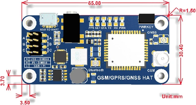 Alt view image 5 of 5 - Waveshare GSM/GPRS/GNSS HAT for Raspberry Pi 2B/3B/3B+/Zero/Zero W Based on SIM868 Support SMS Data Transfer ect.
