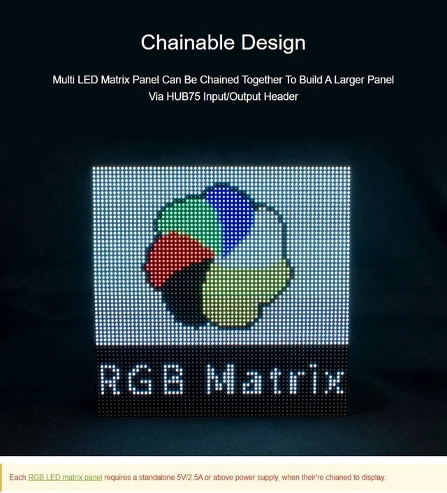 Alt view image 6 of 7 - Waveshare RGB Full-Color LED Matrix Panel 64×32 Pixels Display Screen 2048 Individual LEDs 3mm Pitch Compatible with Raspberry Pi 5/4B/3B/Zero/Zero W/Zero 2W/Pico/Pico W/Pico WH, ESP32
