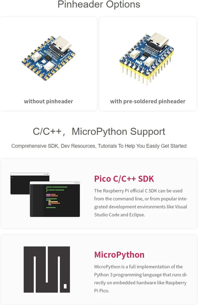 Alt view image 3 of 5 - Waveshare RP2040-Zero High-Performance Pico-Like MCU Board Based On Raspberry Pi Microcontroller RP2040 Castellated Module Allows Soldering Direct to Carrier Boards-2pcs