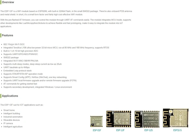 Alt view image 7 of 7 - Waveshare ESP-12F WiFi Module Based on ESP8266 with Built-in 32Mbit Flash in Small SMD22 Package Onboard PCB Antenna and Metal Shield