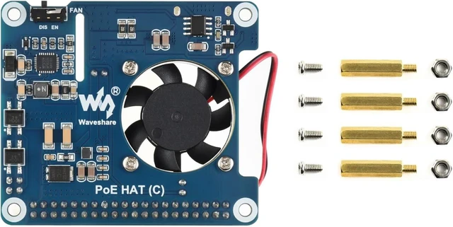 Main image of Waveshare Power Over Ethernet Hat (Type C) for Raspberry Pi 3B+/4B 802.3af/at Power-Sourcing Equipment Required