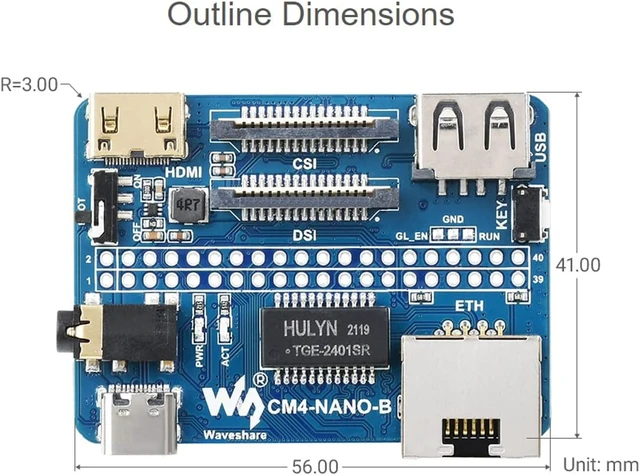 Alt view image 4 of 7 - Waveshare Nano Base Board (B) for Raspberry Pi Compute Module 4 Same Size as CM4 Standard CM4 Socket 40PIN GPIO Giga-bit Ethernet USB2.0 DSI CSI 3.5mm Audio Jack