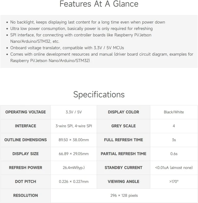 Alt view image 4 of 7 - Waveshare 2.9inch e-Paper Compatible with Jetson Nano/Raspberry Pi 4B/ 3B+/ 3A+/ 3B/ 2B/ 1B+/ 1A+/ Zero 2 W/Zero W/Zero