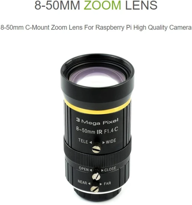 Alt view image 3 of 7 - Waveshare Industrial Zoom Lens Compatible with Raspberry Pi Camera 8-50mm Adjustable Focal Length