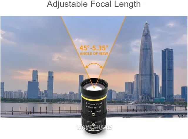 Alt view image 5 of 7 - Waveshare Industrial Zoom Lens Compatible with Raspberry Pi Camera 8-50mm Adjustable Focal Length