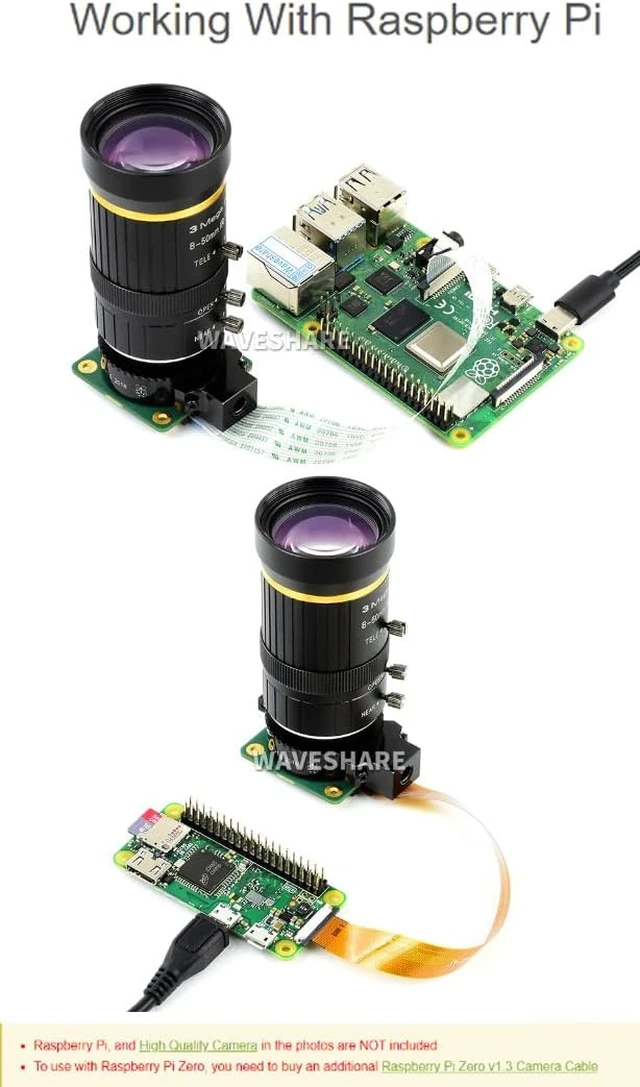 Alt view image 7 of 7 - Waveshare Industrial Zoom Lens Compatible with Raspberry Pi Camera 8-50mm Adjustable Focal Length