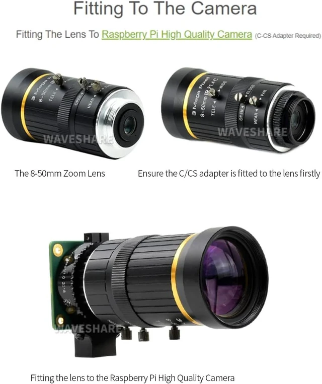 Alt view image 6 of 7 - Waveshare Industrial Zoom Lens Compatible with Raspberry Pi Camera 8-50mm Adjustable Focal Length