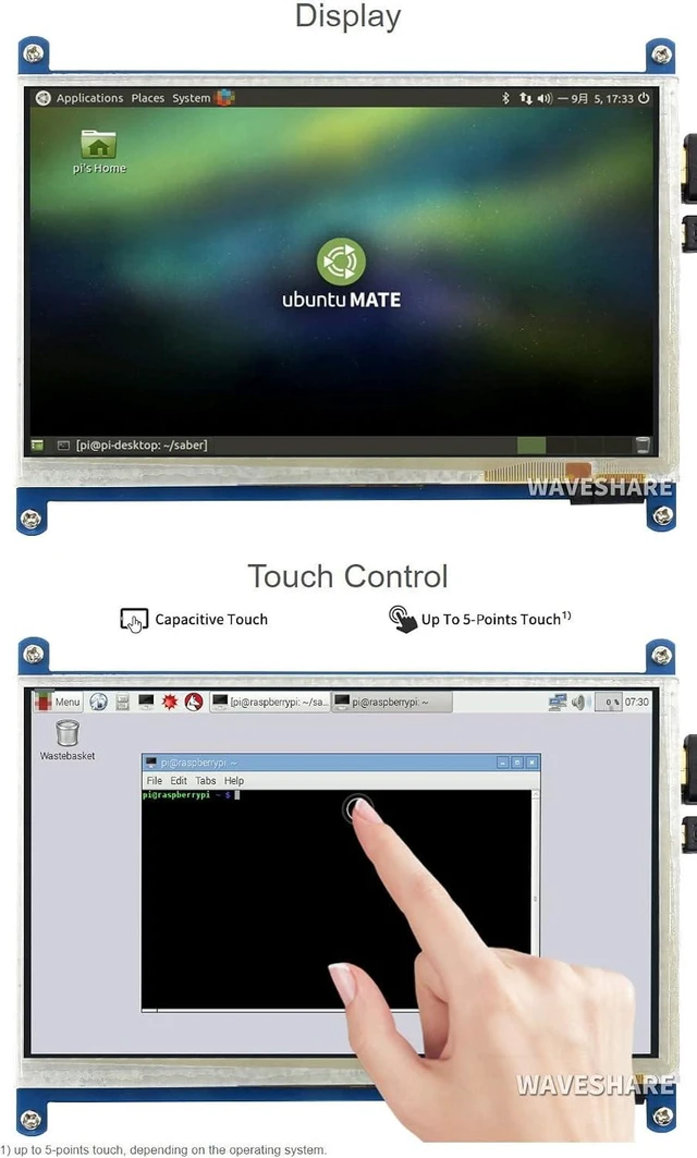 Alt view image 4 of 6 - Waveshare 7inch HDMI LCD B for Various Systems Raspberry Pi/Raspberry Pi 3 Model B+ 800x480 Rev3.1 Capacitive Touch Screen LCD Display HDMI Interface.
