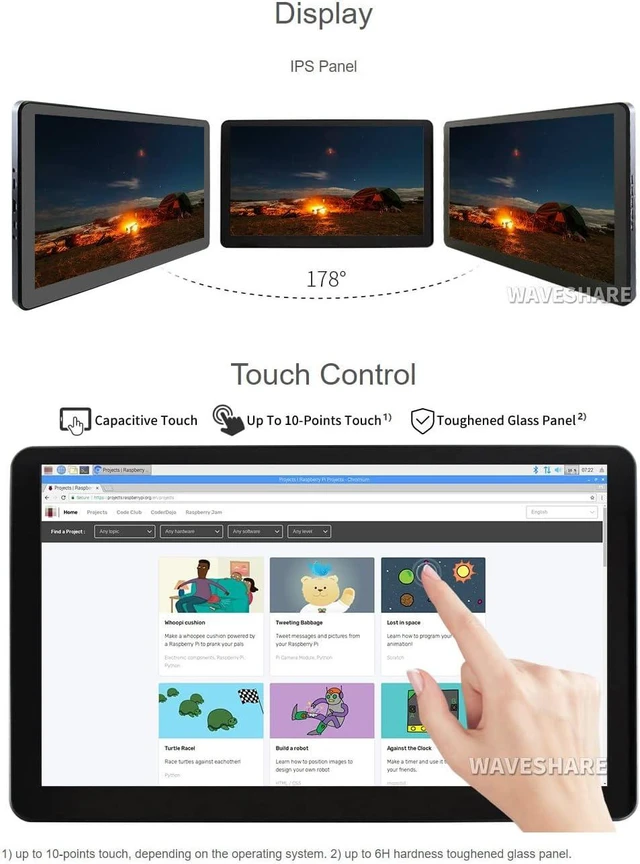 Alt view image 5 of 7 - Waveshare 15.6 inch HDMI LCD (H) (with case) IPS Display 1920x1080 Resolution Capacitive Screen with Toughened Glass Touch Panel Supports Raspberry Pi/Jetson Nano/PC/Game Consoles